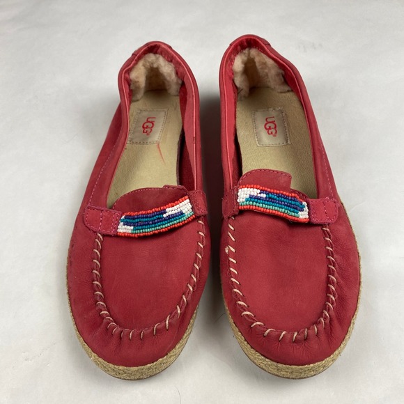 UGG Shoes - Ugg Womens 1011176 Rozie Serape Beaded Red Moccasin Loafers Size 8
